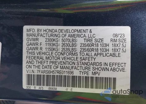 2024 Honda Cr-V Hybrid Sport from USA, damaged, VIN 7FARS6H57RE011696